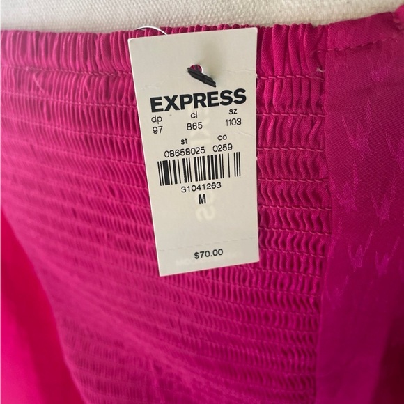 nwt EXPRESS satin jacquard tie front blouse shirt bodysuit in neon pink berry - Picture 7 of 8